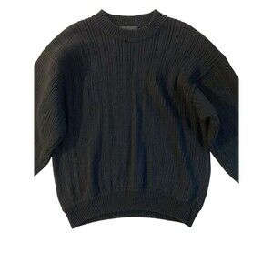 Privata Black Ribbed Knit Sweater Size L Made in Spain Suede Leather Trim